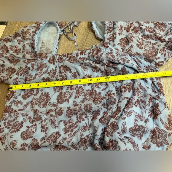 Madewell Blue Brown Floral Puff Sleeve Cute Flowy Swing Mini Dress Size 8 - Picture 5 of 12